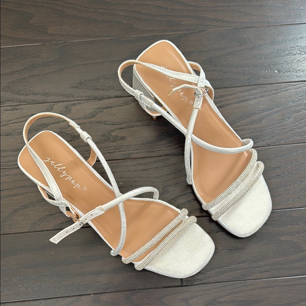 jellypop Silver Strappy Low Heel Sandals